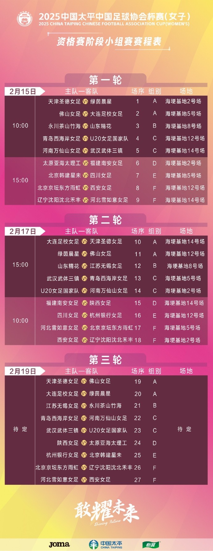 2025中國太平中國足球協(xié)會(huì )杯(女子)競賽日程公布